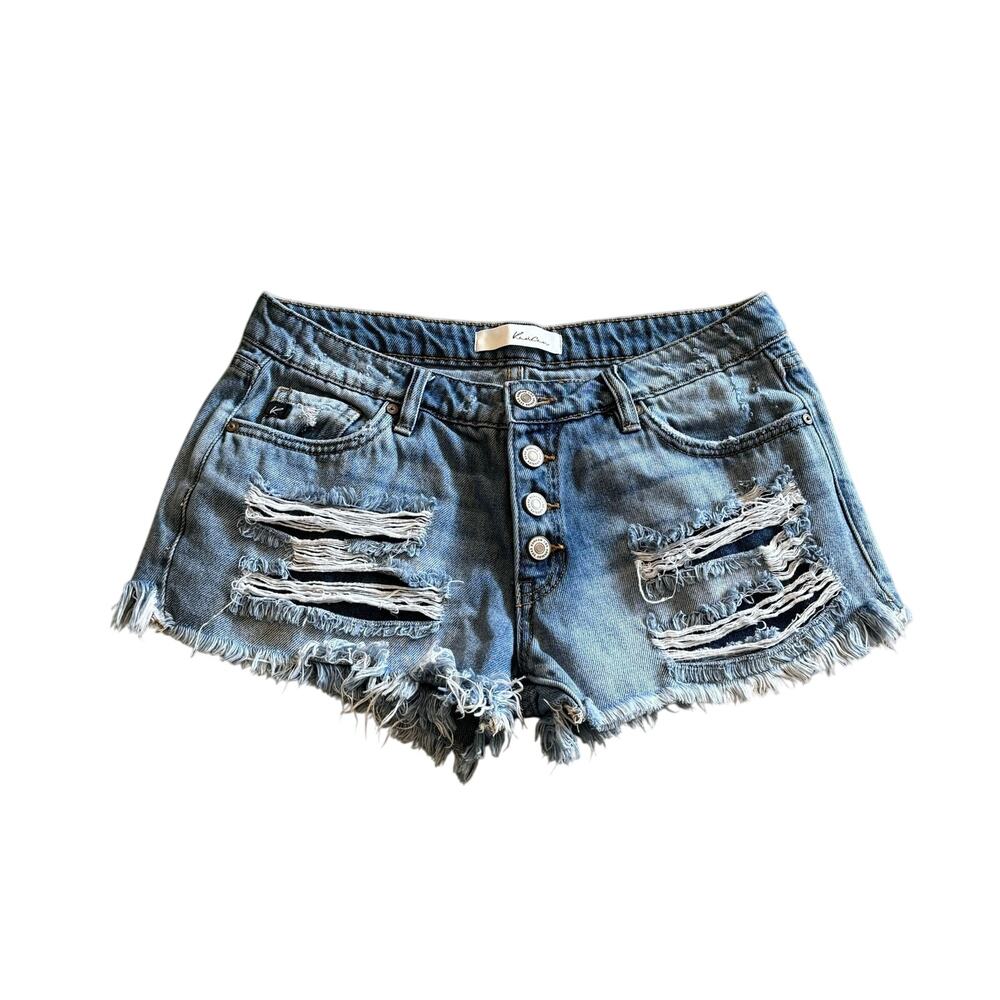 Kancan Distressed Exposed Button Fly Denim Shorts Medium
